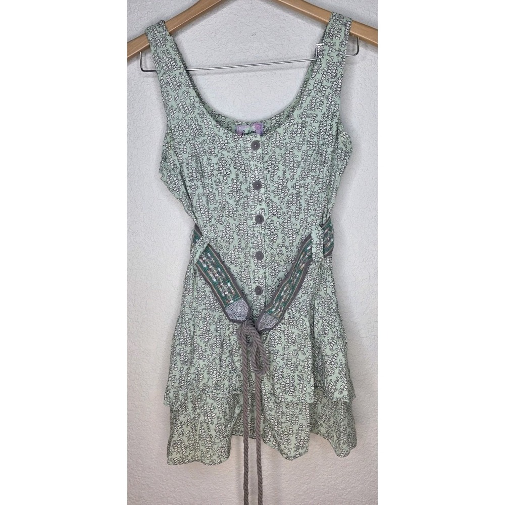 Anthropologie Freelance Boho Waist Tie Embroidered Belt Tank Button Sz M Sage